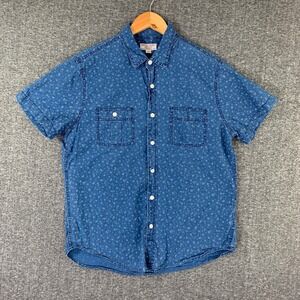 Wallace & Barnes Shirt Men Large Blue Chambray Button Up Short Sleeve Cotton